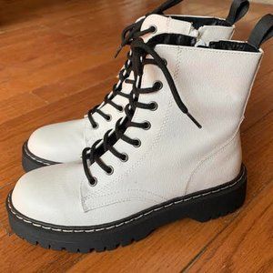 White Lace-up Combat Boots